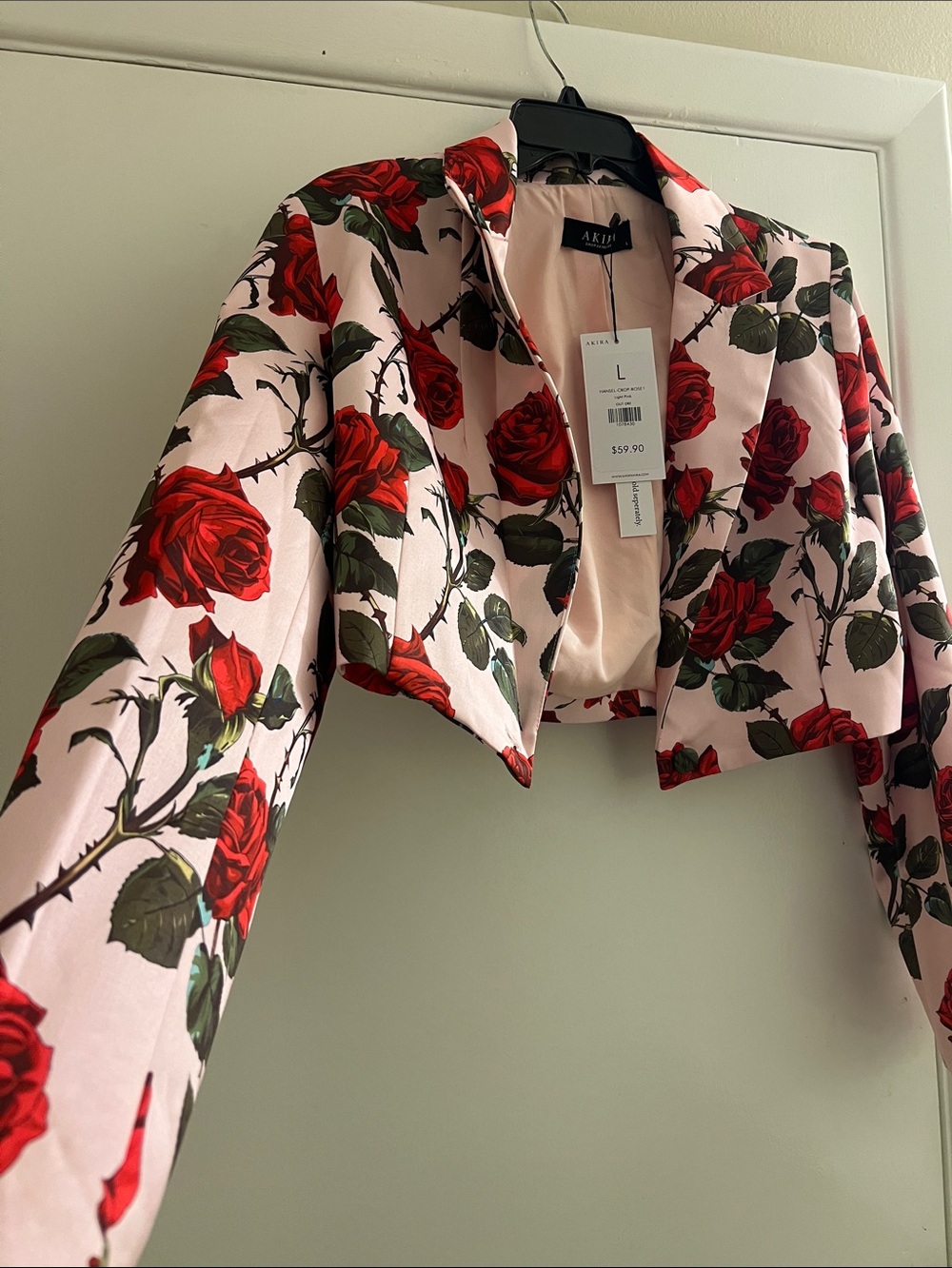 AKIRA Pink Blazer with Red Rose Print - Picture 4 of 5